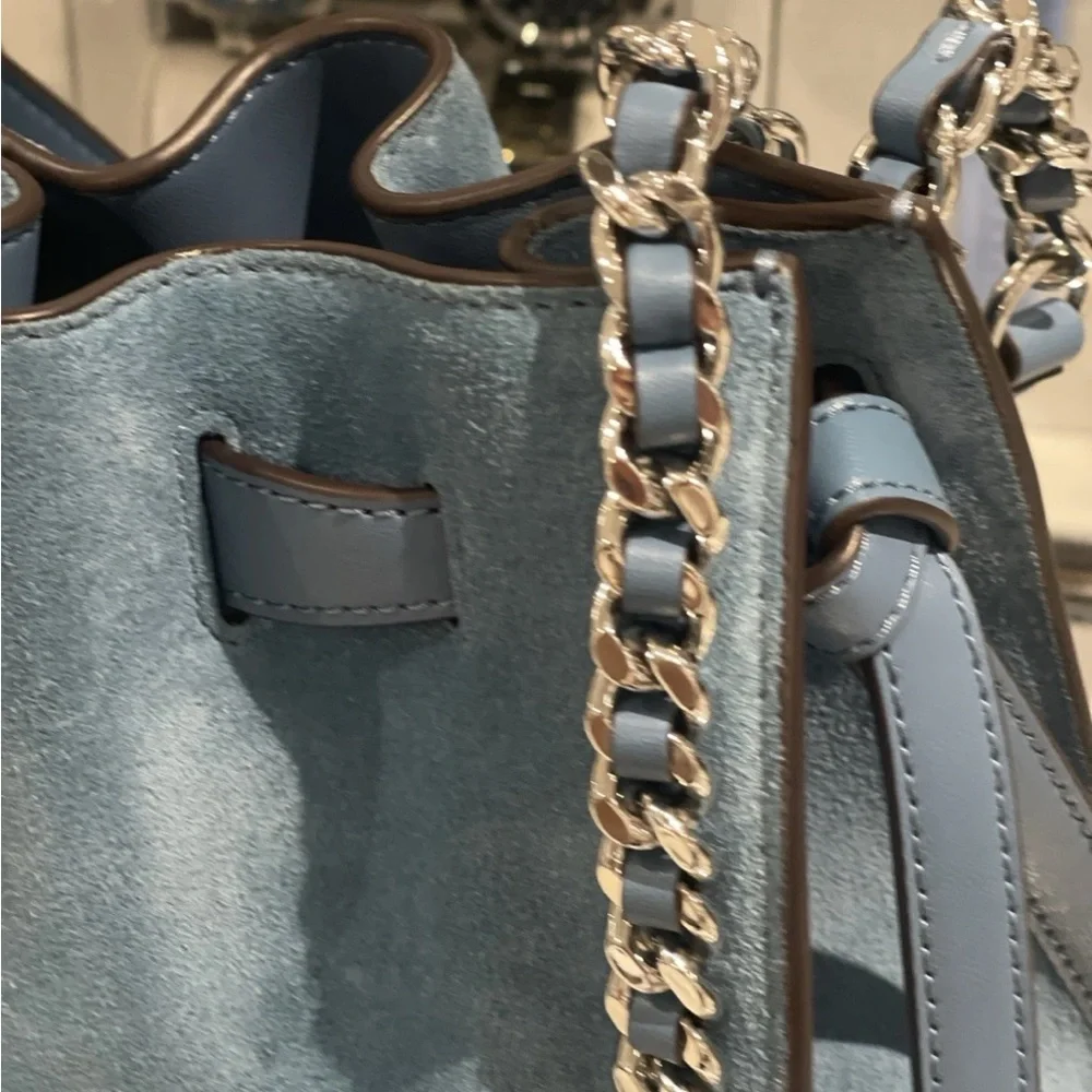 New Michael Kors Mina Large Suede Chain Shoulder Bag cornflower - Picture 4 of 9
